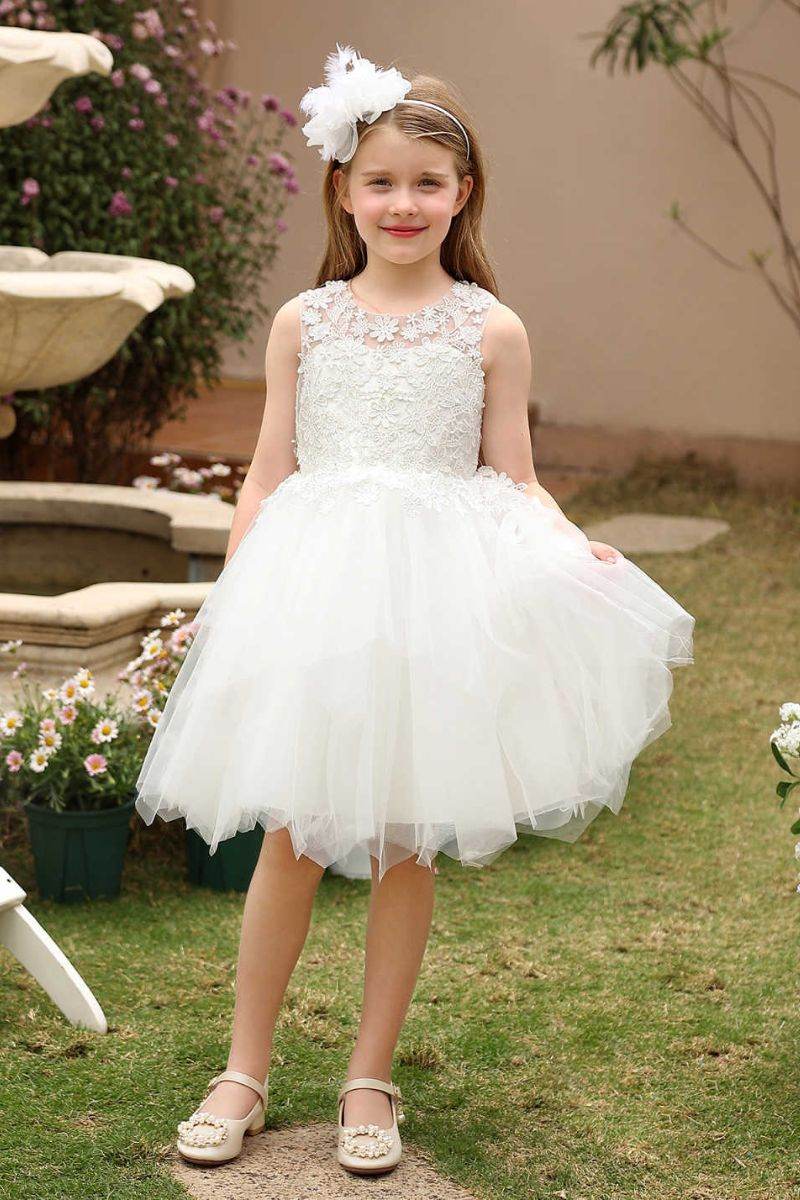 A-Line Midi Tulle Flower Girl Dress CF0377 - COCOMELODY